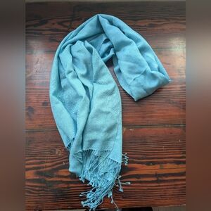Cashmere Pashmina Scarf – Light Blue with Fringe